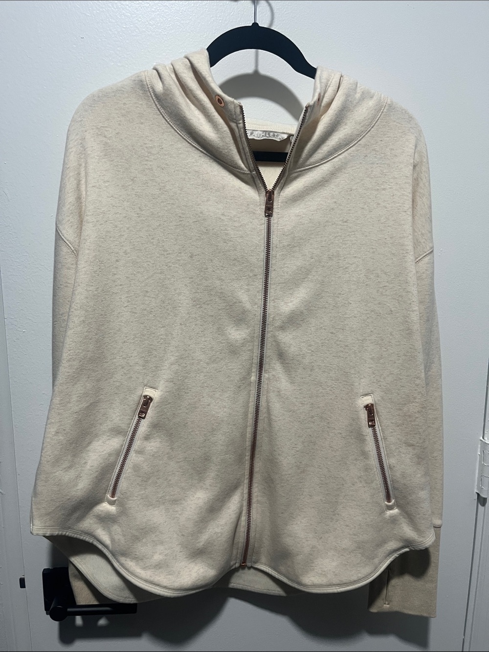 Athleta Cream Hooded Zip Jacket with Rose Gold Hardware
